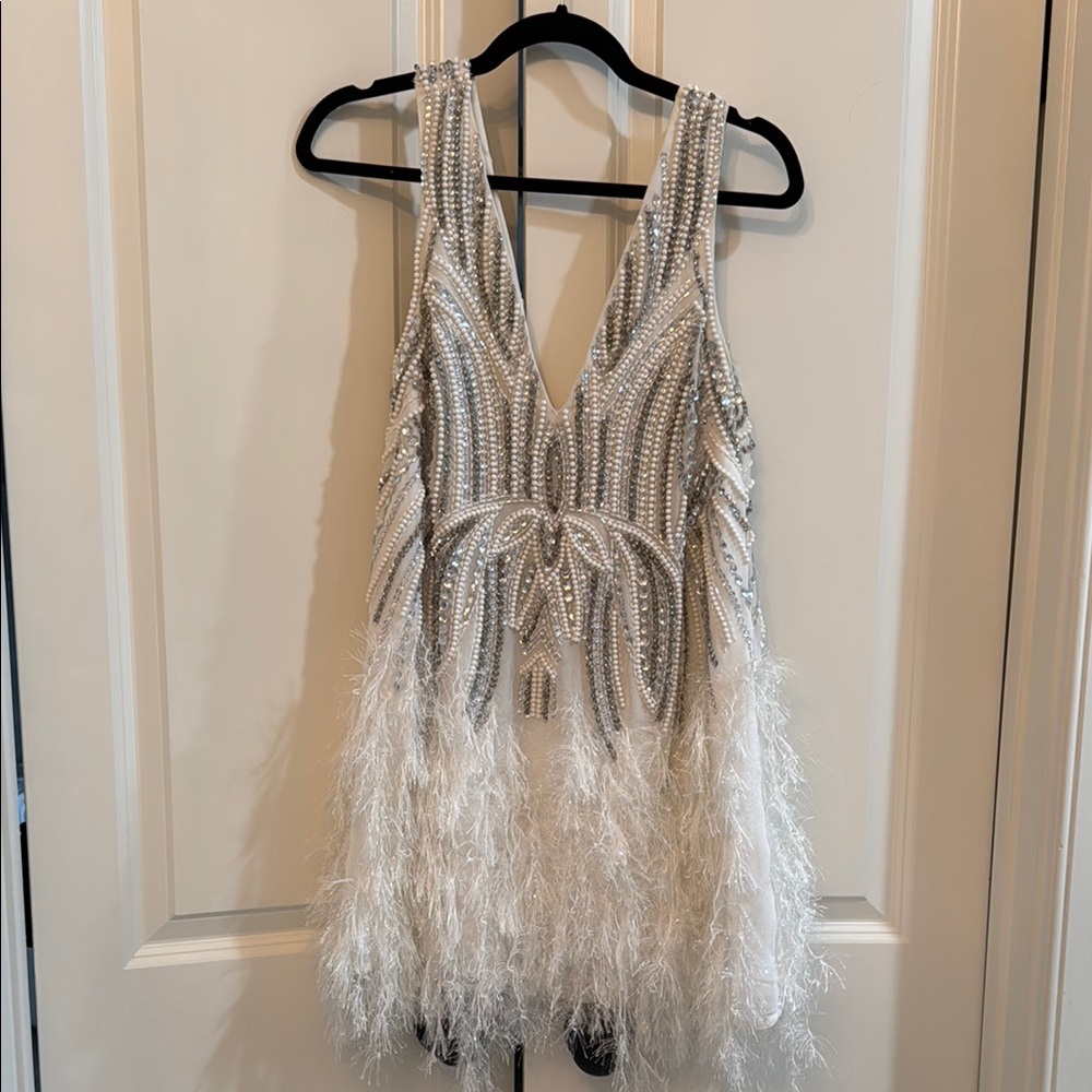 Silver and White Beaded Feather Dress